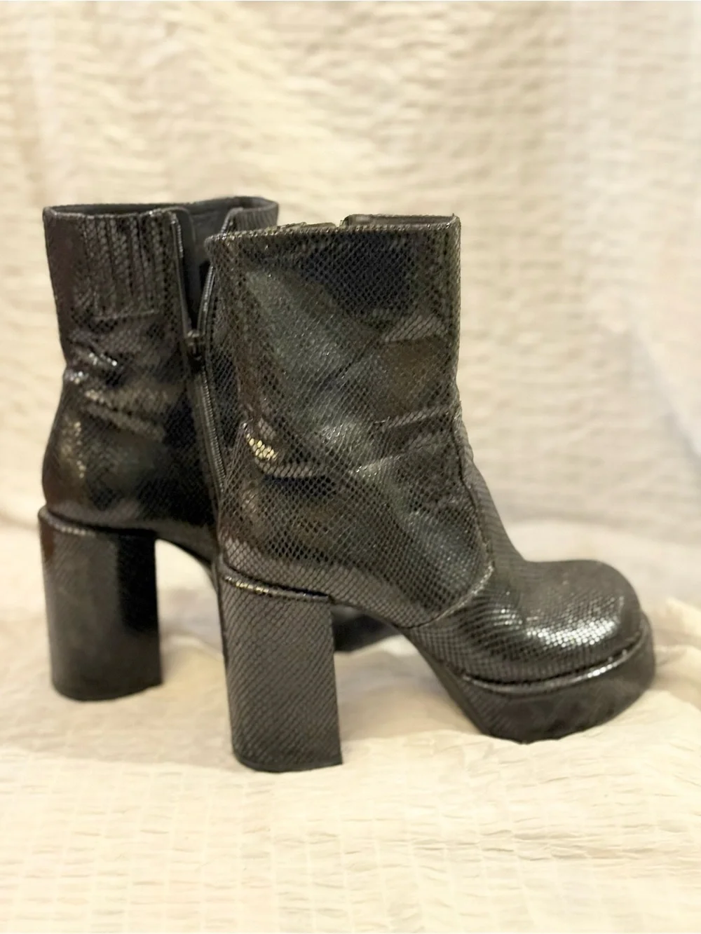 Jeffrey Campbell Black Textured Platform Ankle Boots